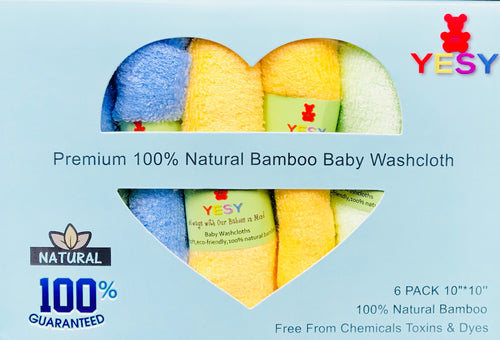 Natural Bamboo Baby Washcloths Soft & Hypoallergenic Sensitive Skin Baby Wipes, Set of 6 (A24)