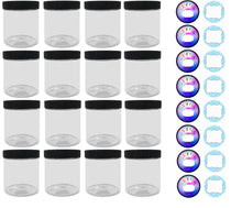 Load image into Gallery viewer, Slime Storage Container Jars with Lids – 16 Pack – 4 oz. Clear Slime Craft Jars with Lids and 2 Sets of Labels. Empty Slime and Craft Storage Jars, BPA Free (A14)